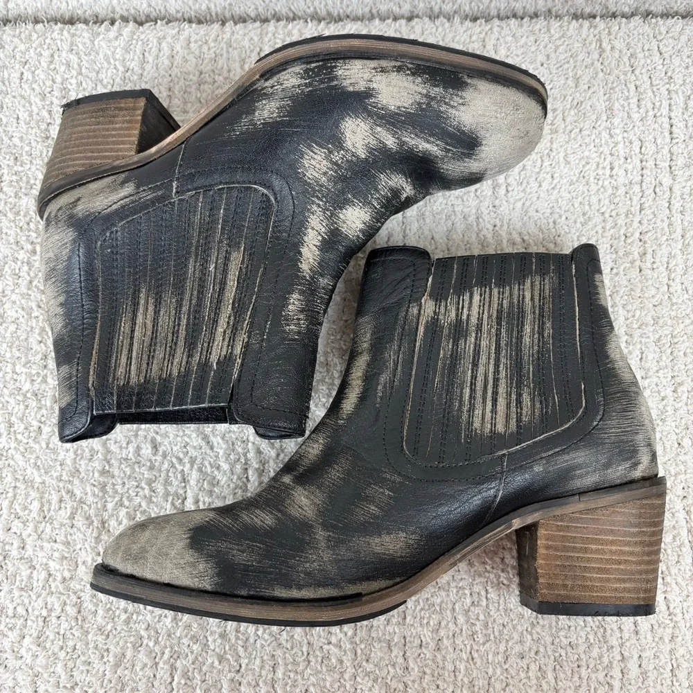 Womens Tie-Dye Black Gray Leather Ankle Booties